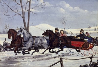 The Sleigh Race, ca. 1865 (olje på papp) av American School